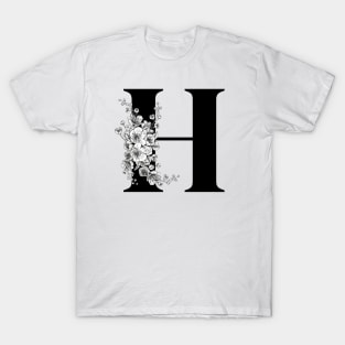 H alphabet Botanical cherry blossom sakura flowers T-Shirt